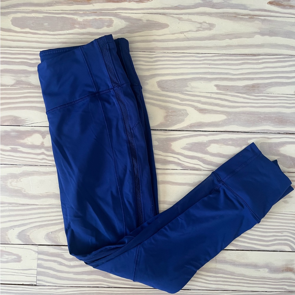 Lululemon Blue Running Leggings / Tights with Mesh Inlay, sz 8